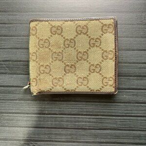 Vintage Gucci GG Canvas Bifold Wallet W Sherry Line Wallet Chain Hook